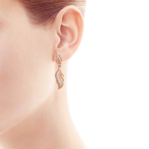 Серьги с английским замком из красного золота с фианитом