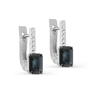 Серьги с английским замком из белого золота с сапфиром