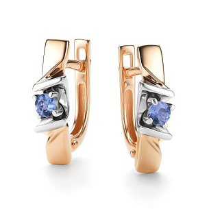 Серьги с английским замком из красного золота с танзанитом