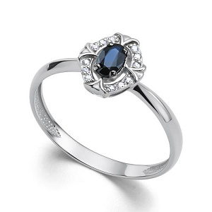 Кольцо из белого золота с бриллиантами, сапфиром
