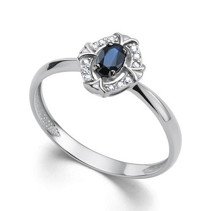 Кольцо из белого золота с бриллиантами, сапфиром