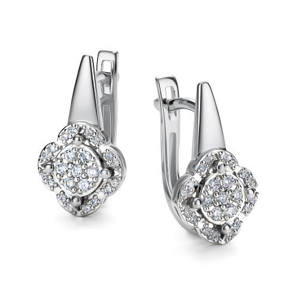 Серьги с английским замком из белого золота с бриллиантами