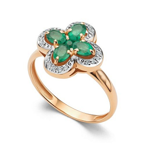 Кольцо из красного золота с бриллиантами, изумрудом