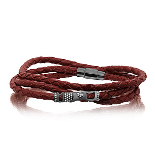 Браслет декоративный из серебра с фианитами, шнуроком, магнитами