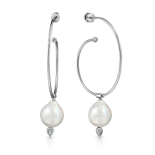 Пусеты из белого золота с жемчугом, бриллиантами