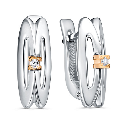 Серьги с английским замком из серебра с бриллиантами