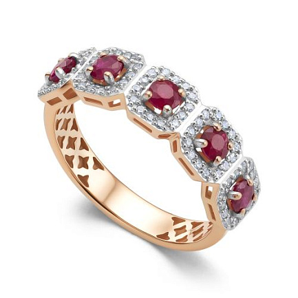 Кольцо из красного золота с бриллиантами, рубинами