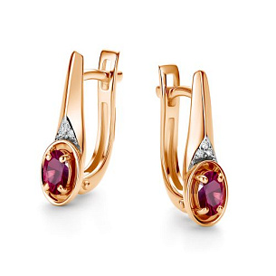 Серьги с английским замком из красного золота с бриллиантом