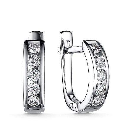 Серьги с английским замком из белого золота с бриллиантами