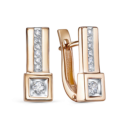 Серьги с английским замком из красного золота с бриллиантами