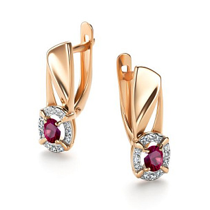 Серьги с английским замком из красного золота с бриллиантом