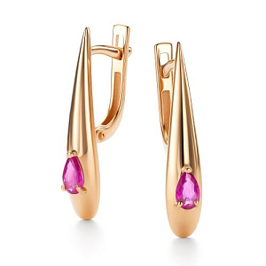 Серьги с английским замком из красного золота с рубинами