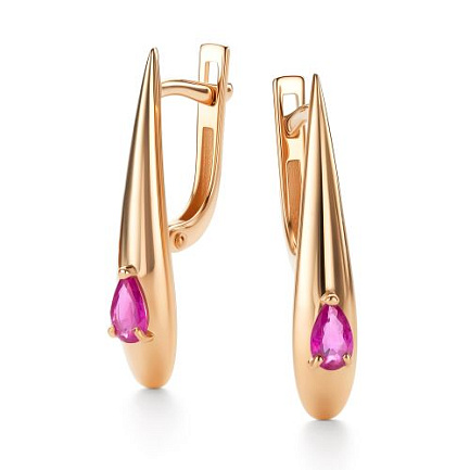 Серьги с английским замком из красного золота с рубинами