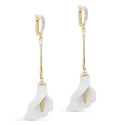 Серьги с английским замком из желтого золота с бриллиантами