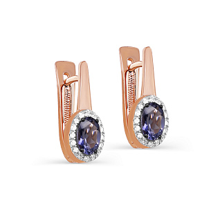 Серьги с английским замком из красного золота с бриллиантом