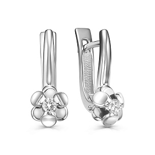 Серьги с английским замком из белого золота с бриллиантом