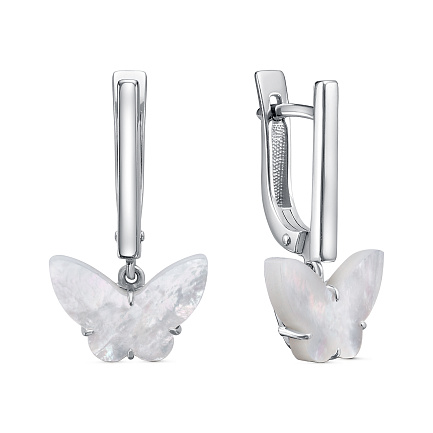 Серьги с английским замком из серебра с перламутром