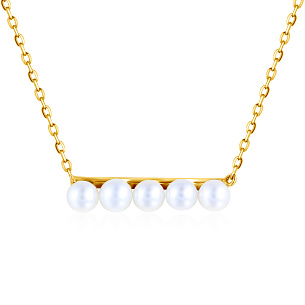 Колье из желтого золота с жемчугом, плетение якорное