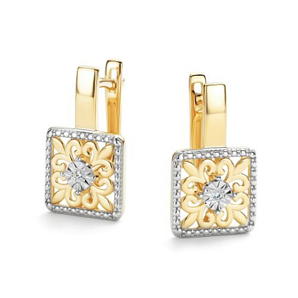 Серьги с английским замком из желтого золота с бриллиантами