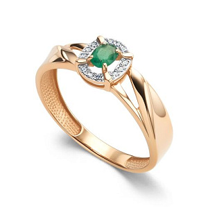 Кольцо из красного золота с бриллиантами, изумрудом