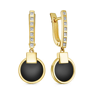 Серьги с английским замком из желтого золота с агатом