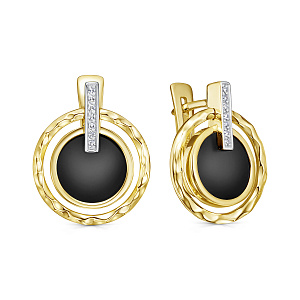 Серьги с английским замком из желтого золота с бриллиантами