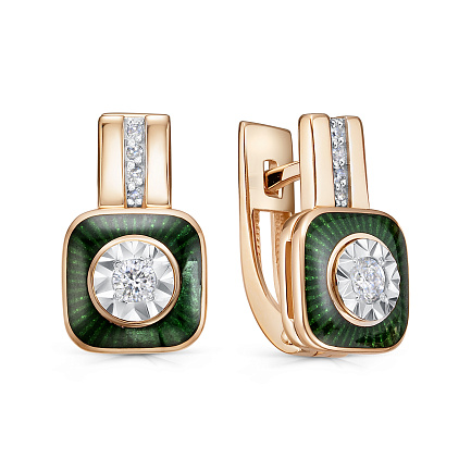 Серьги с английским замком из красного золота с бриллиантами