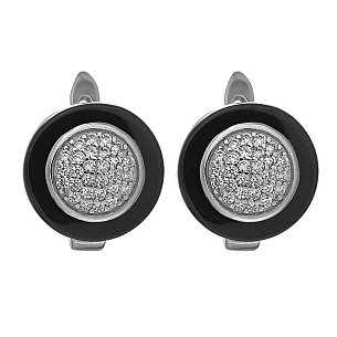 Серьги с английским замком из серебра с керамиками, фианитами