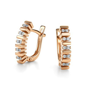 Серьги с английским замком из красного золота с бриллиантом