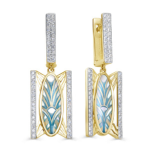 Серьги с английским замком из желтого золота с перламутром