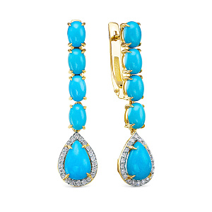 Серьги из желтого золота с бриллиантами, бирюзой