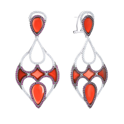 Серьги из серебра с агатом, фианитом