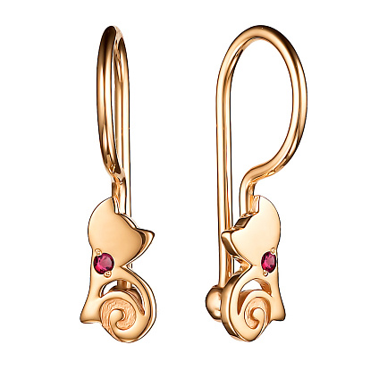 Серьги детские из красного золота с рубинами