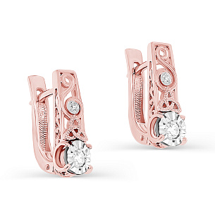 Серьги с английским замком из красного золота с бриллиантом