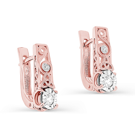 Серьги с английским замком из красного золота с бриллиантами