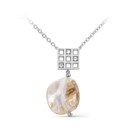 Колье из серебра с перламутром, фианитами