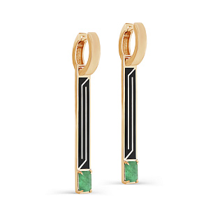 Серьги с английским замком из красного золота с изумрудом