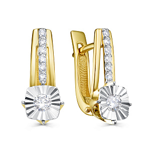 Серьги с английским замком из желтого золота с бриллиантом