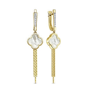 Серьги с английским замком из желтого золота с перламутром