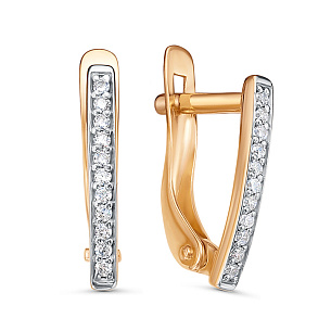 Серьги с английским замком из красного золота с фианитом