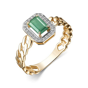 Кольцо из красного золота с бриллиантами, изумрудом