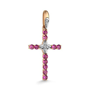 Крест из красного золота с бриллиантом