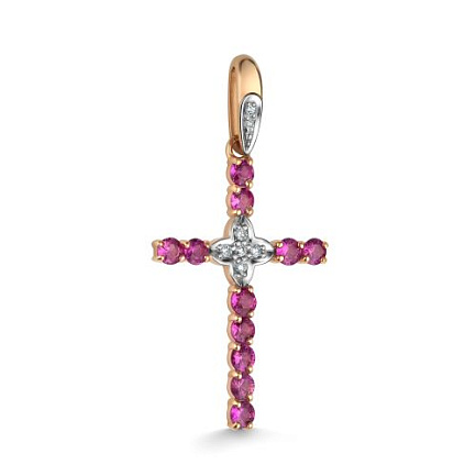 Крест из красного золота с бриллиантами, рубинами