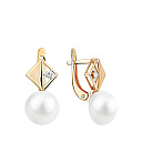 Серьги с английским замком из красного золота с жемчугом