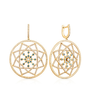 Серьги с английским замком из желтого золота с бриллиантами