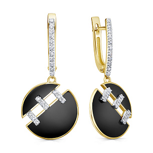 Серьги с английским замком из желтого золота с бриллиантом