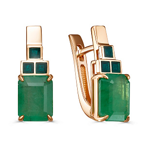 Серьги с английским замком из красного золота с изумрудом