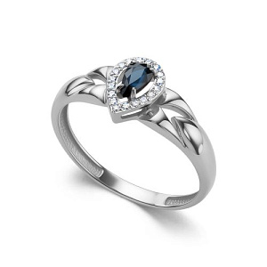 Кольцо из белого золота с бриллиантами, сапфиром