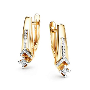 Серьги с английским замком из желтого золота с бриллиантом