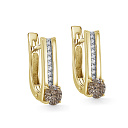 Серьги с английским замком из желтого золота с бриллиантами